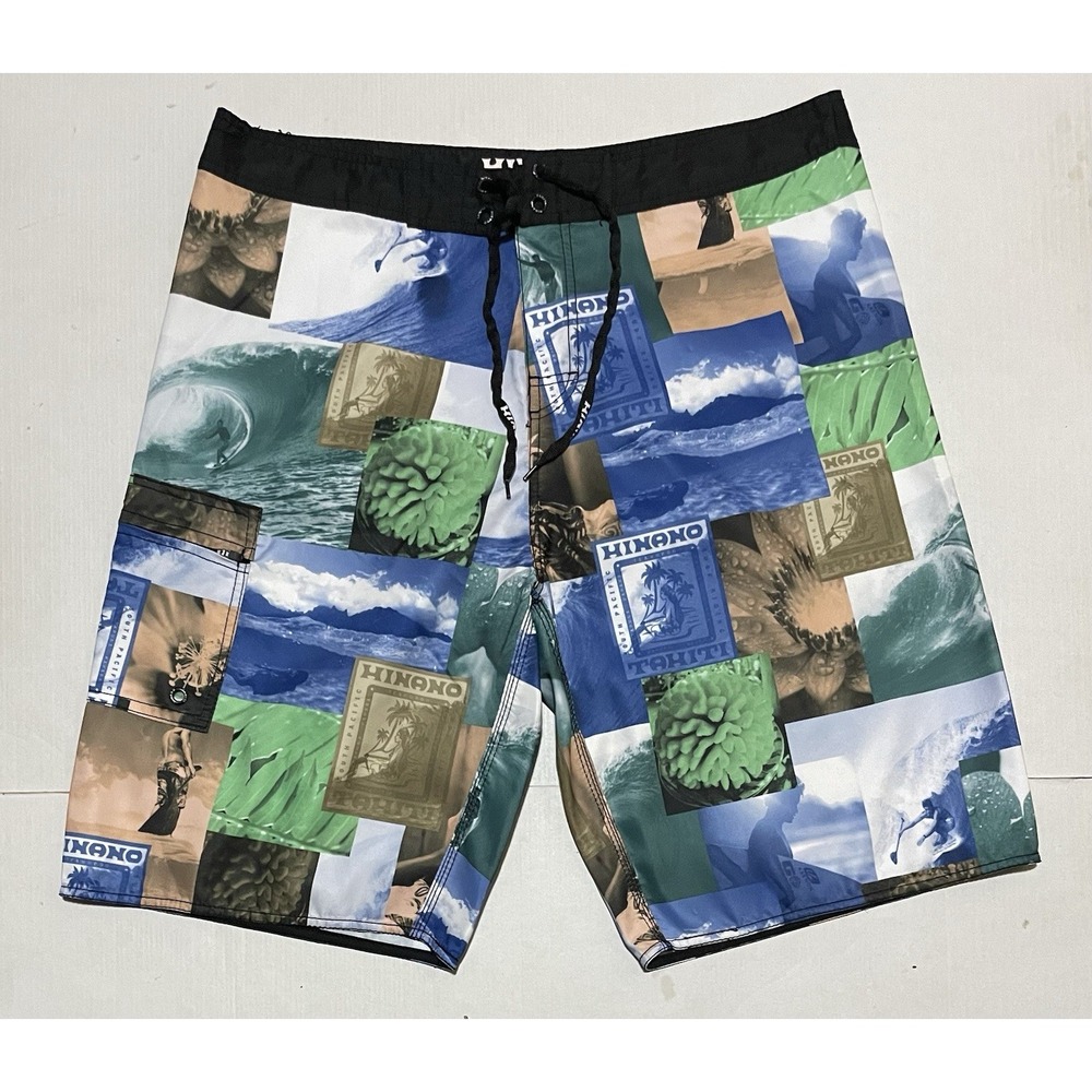 Hinano Tahiti Men's 38 X 11 Board Shorts Hawaiian Surf Swim Trunks Patchwork